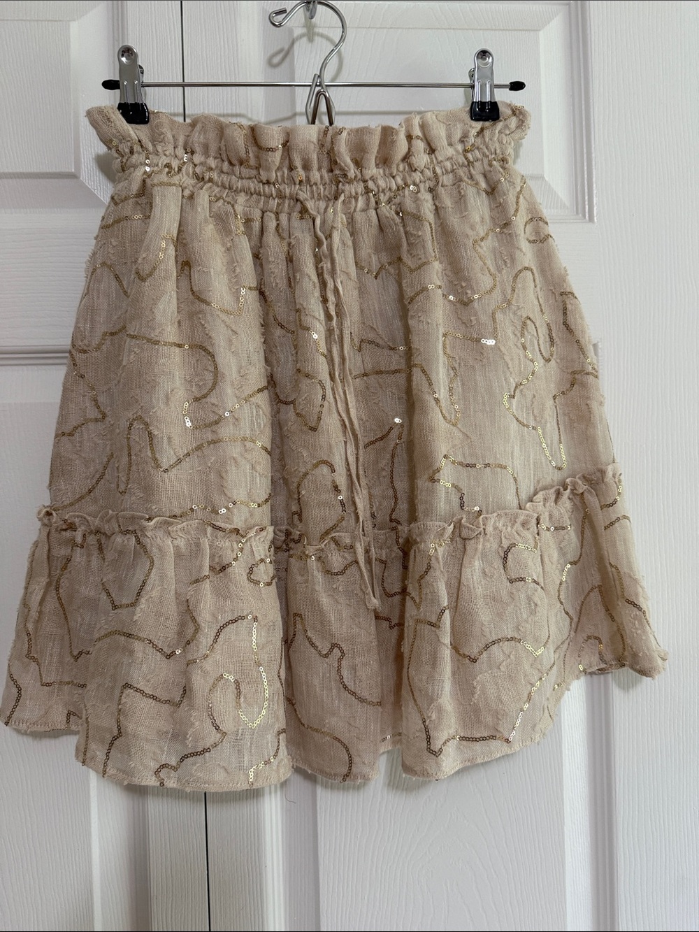 Stevie May Beige Mini Skirt with Gold Sequin Detail